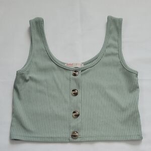 ROMWE Sage Ribbed Buttoned Top